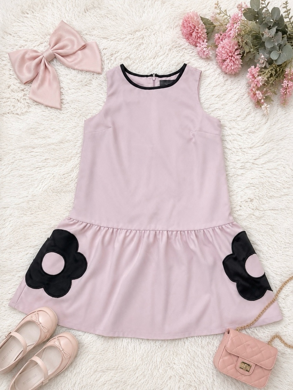 Girls' Pink Flower Applique Dress